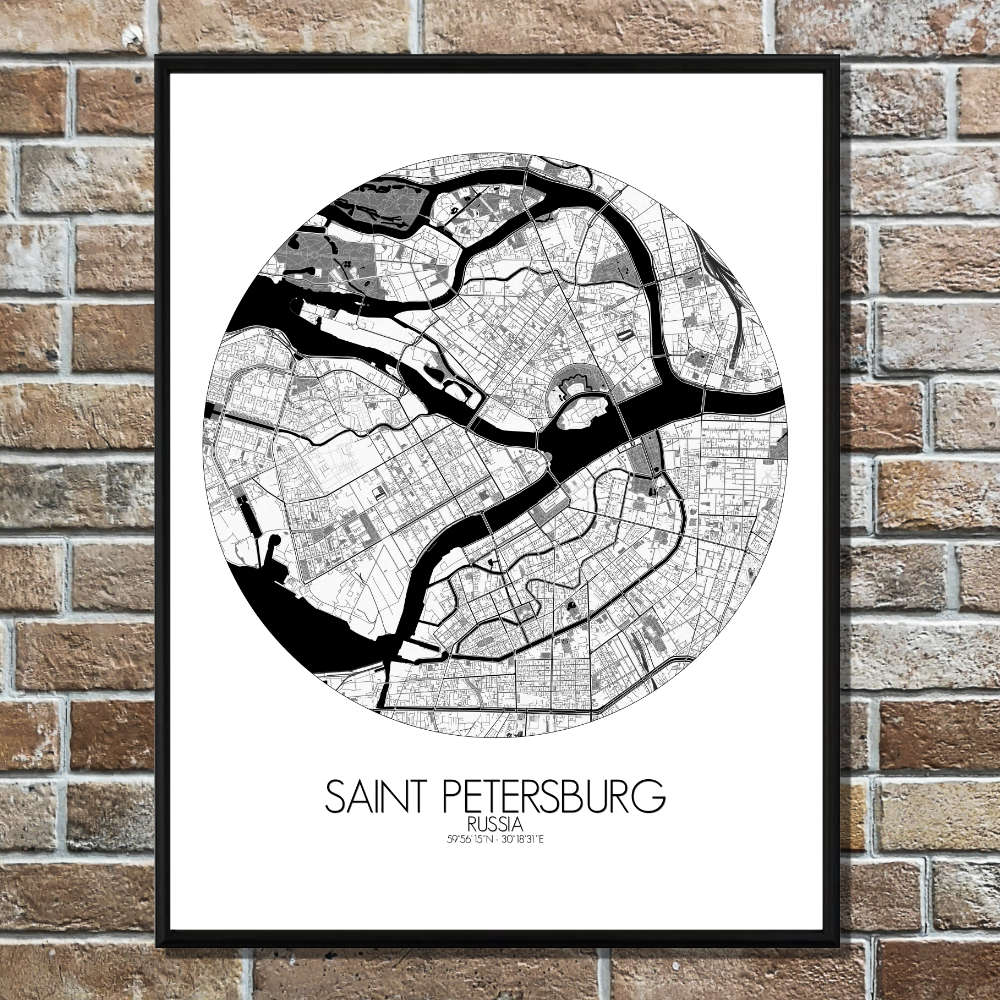 Mapospheres Saint Petersburg Black and White round shape design poster city map