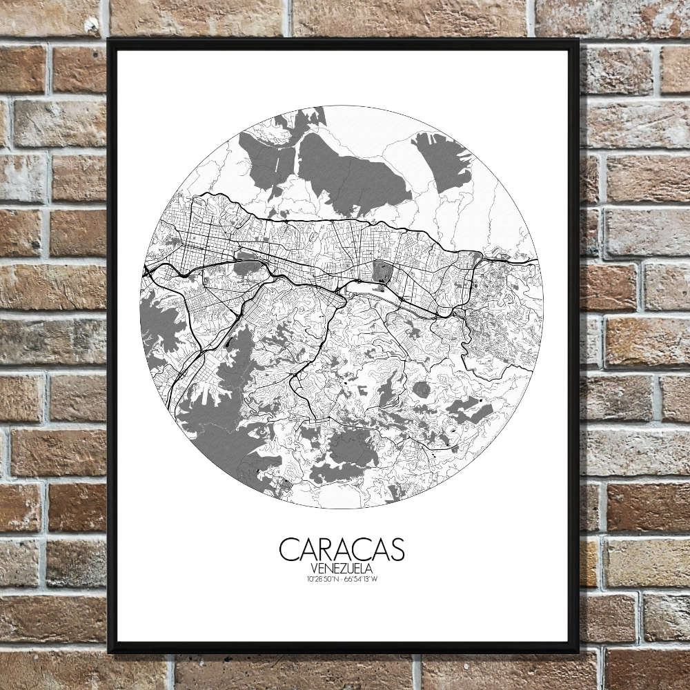 Mapospheres Caracas Black and White round shape design poster city map