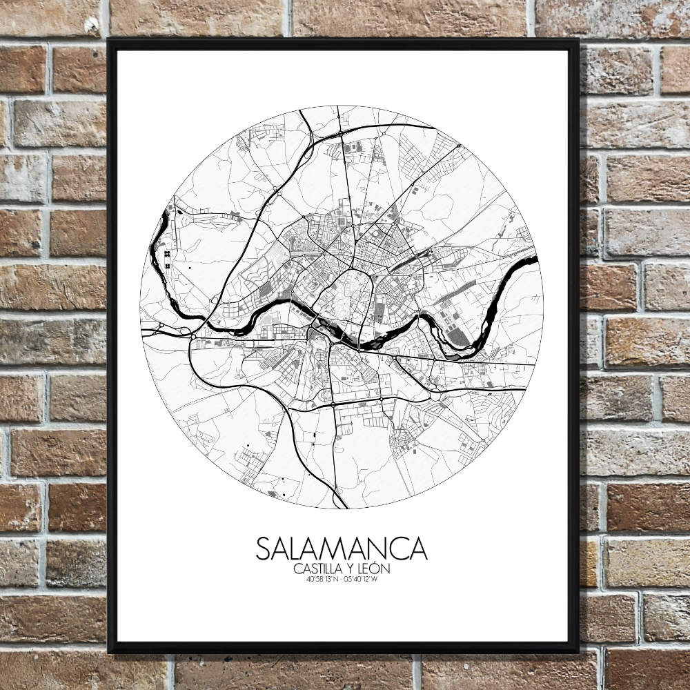 Mapospheres Salamanca Black and White round shape design poster city map