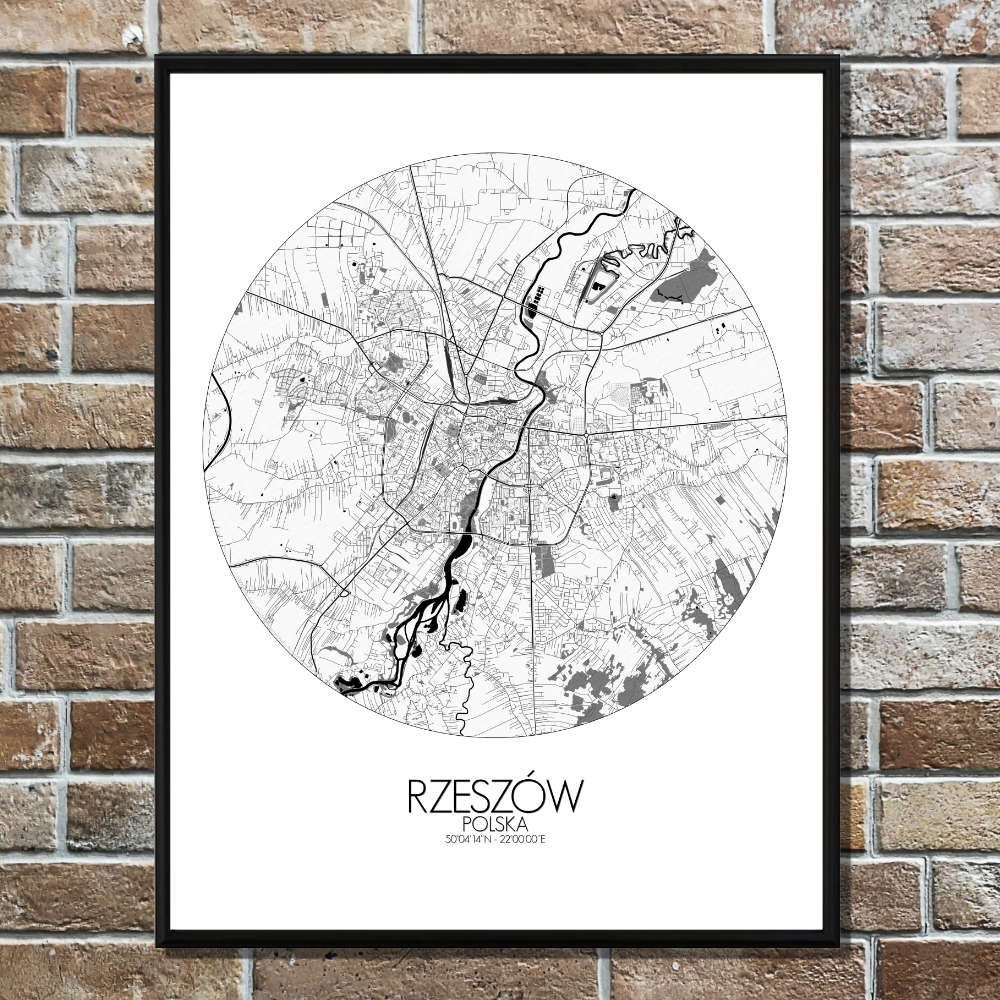 Mapospheres Rzeszow Black and White round shape design poster city map