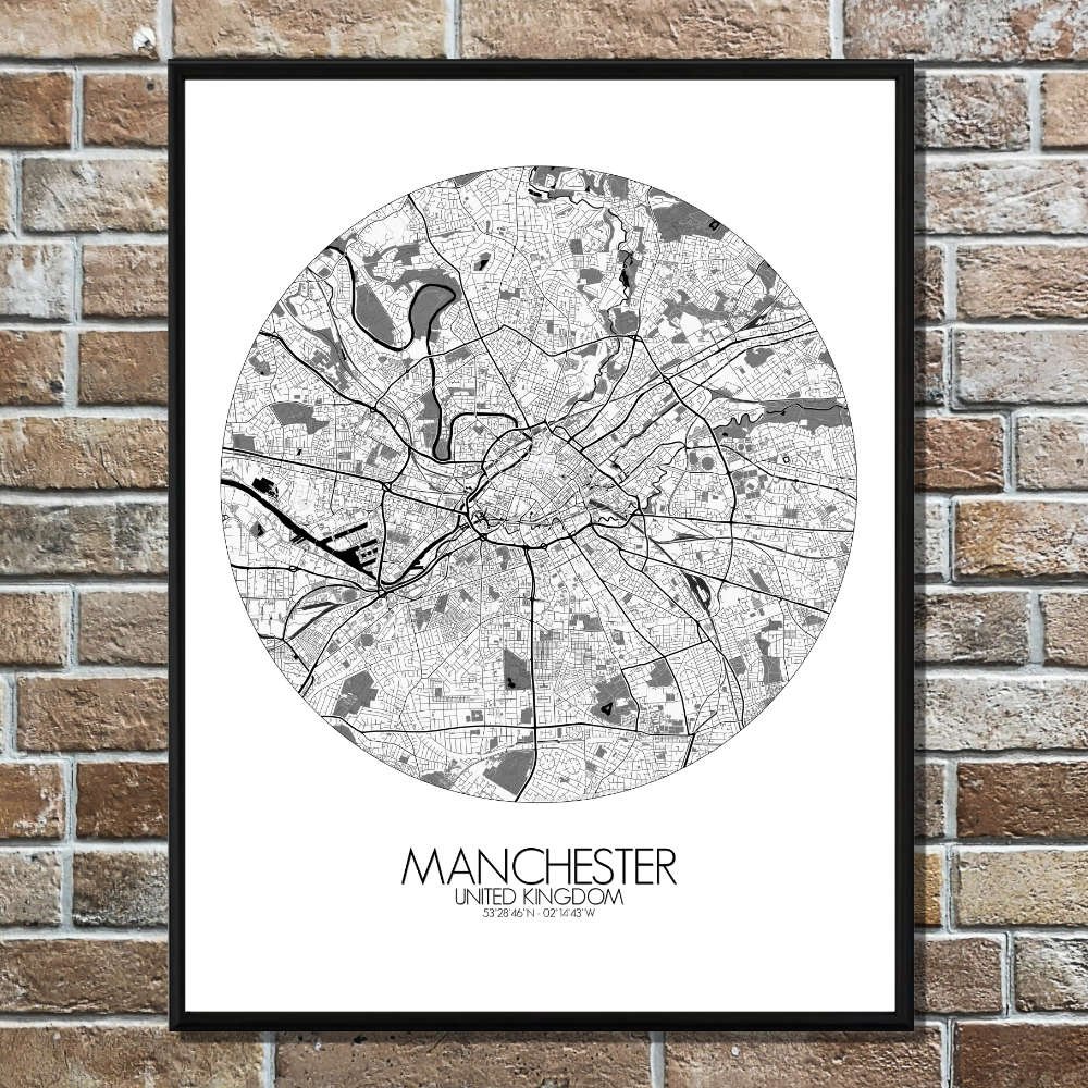 Mapospheres Manchester Black and White round shape design poster city map