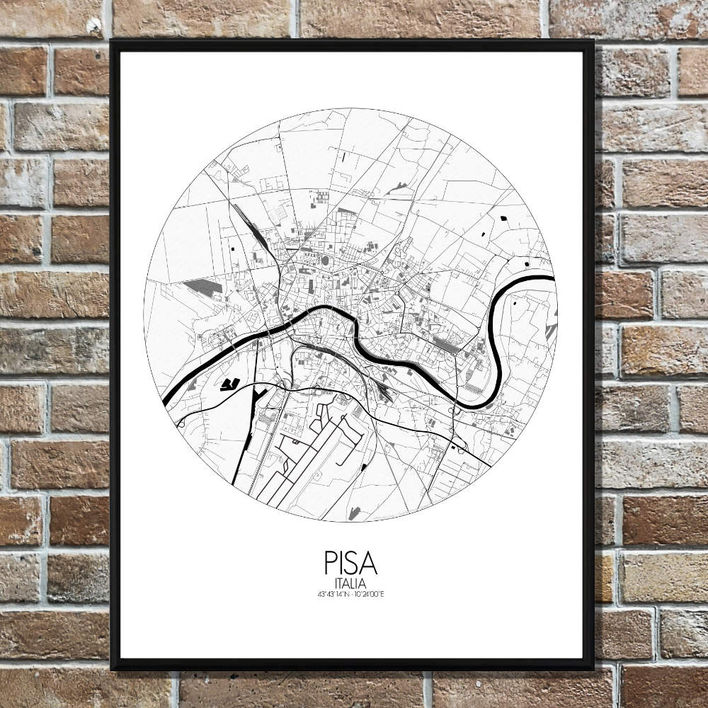 Mapospheres Pisa Black and White round shape design poster affiche city map