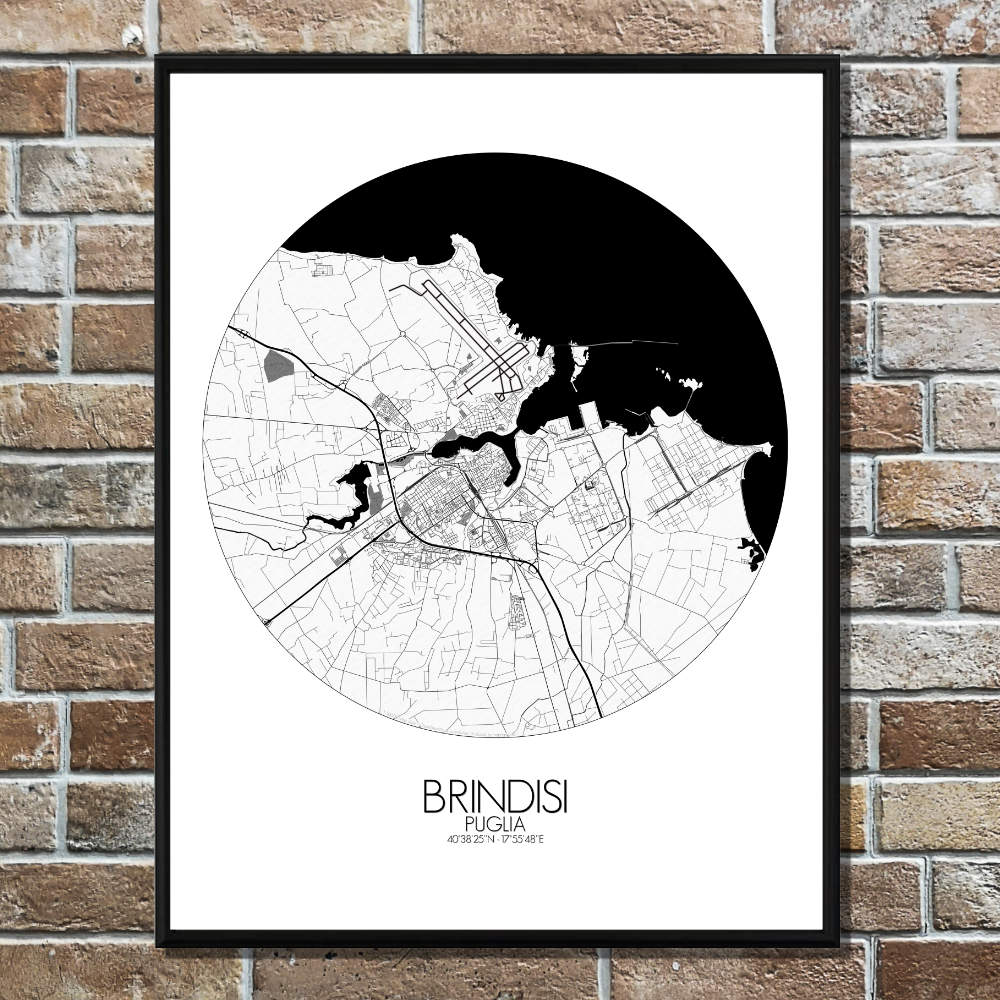 Mapospheres Brindisi Black and White round shape design poster city map