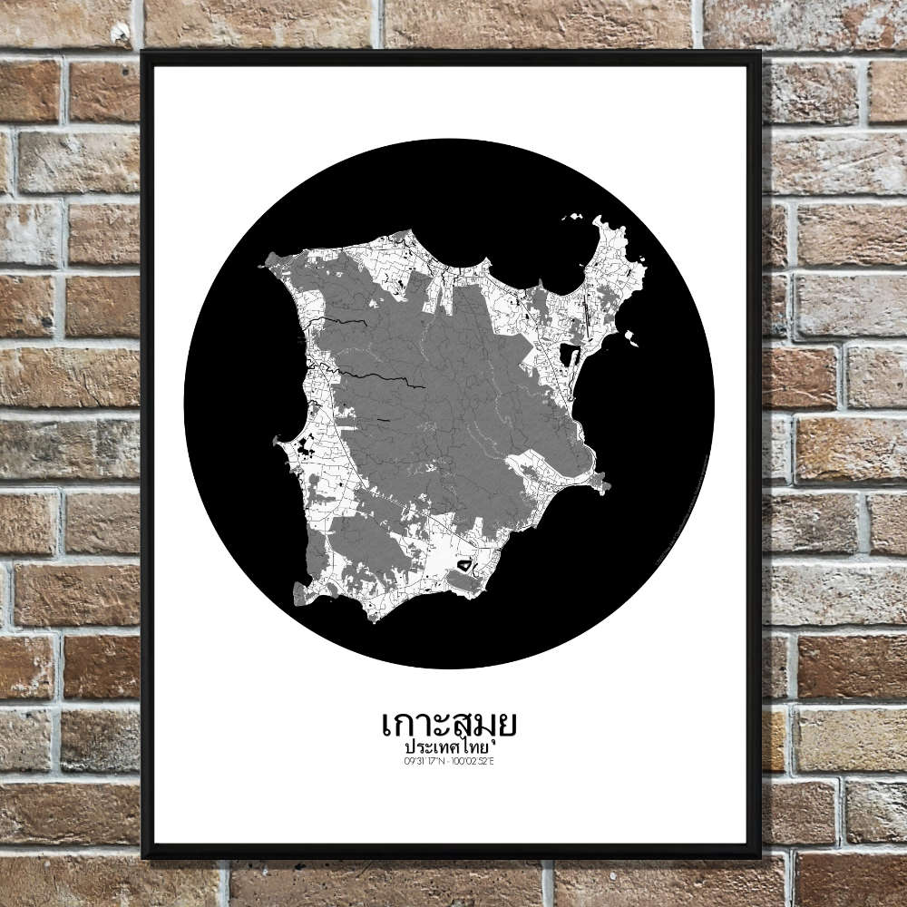Mapospheres Koh Samui Black and White round shape design poster city map