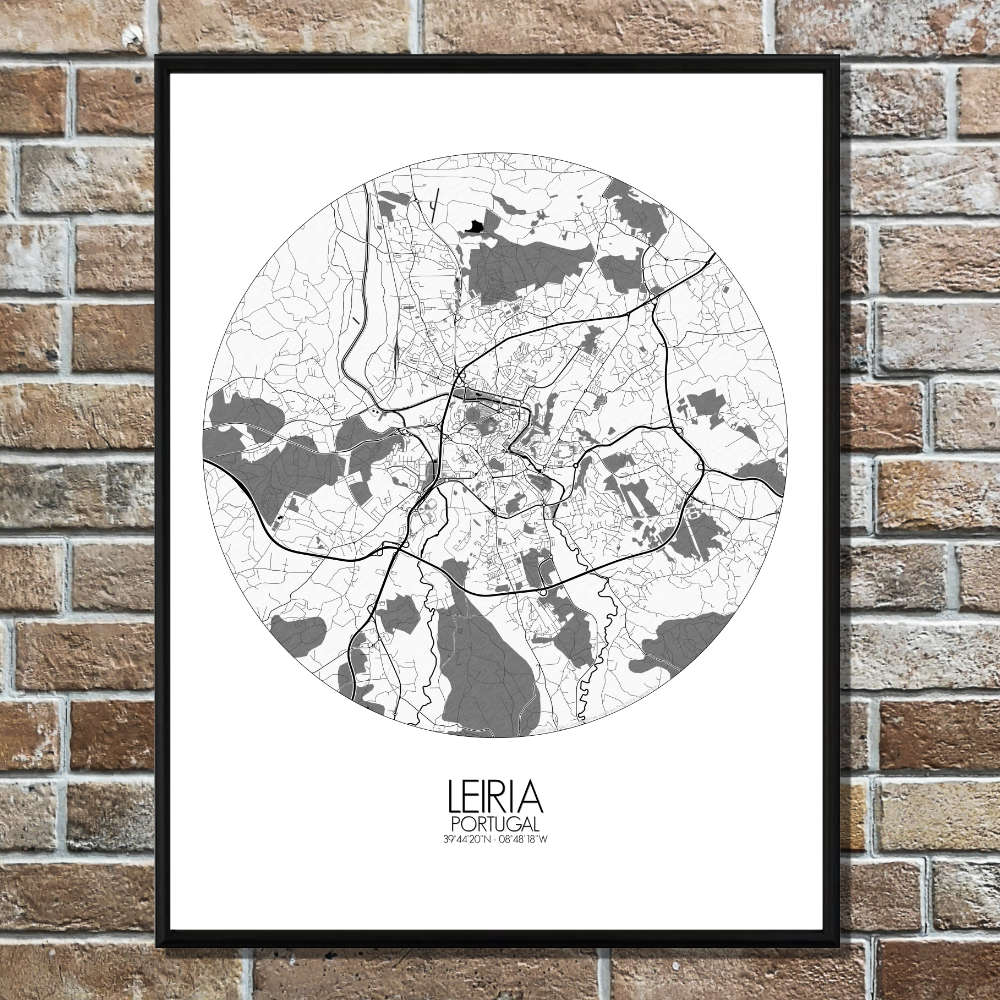 Mapospheres Leiria Black and White round shape design poster city map