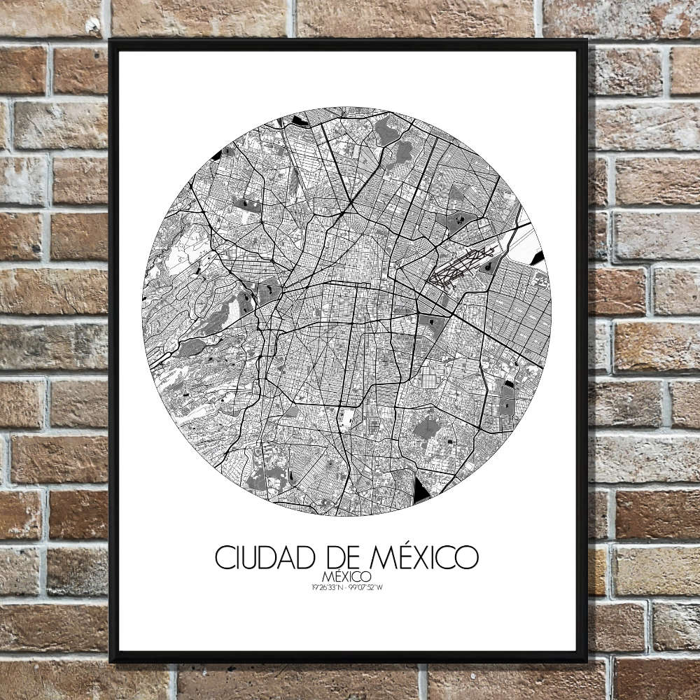 Mapospheres Mexico City Black and White round shape design poster affiche city map