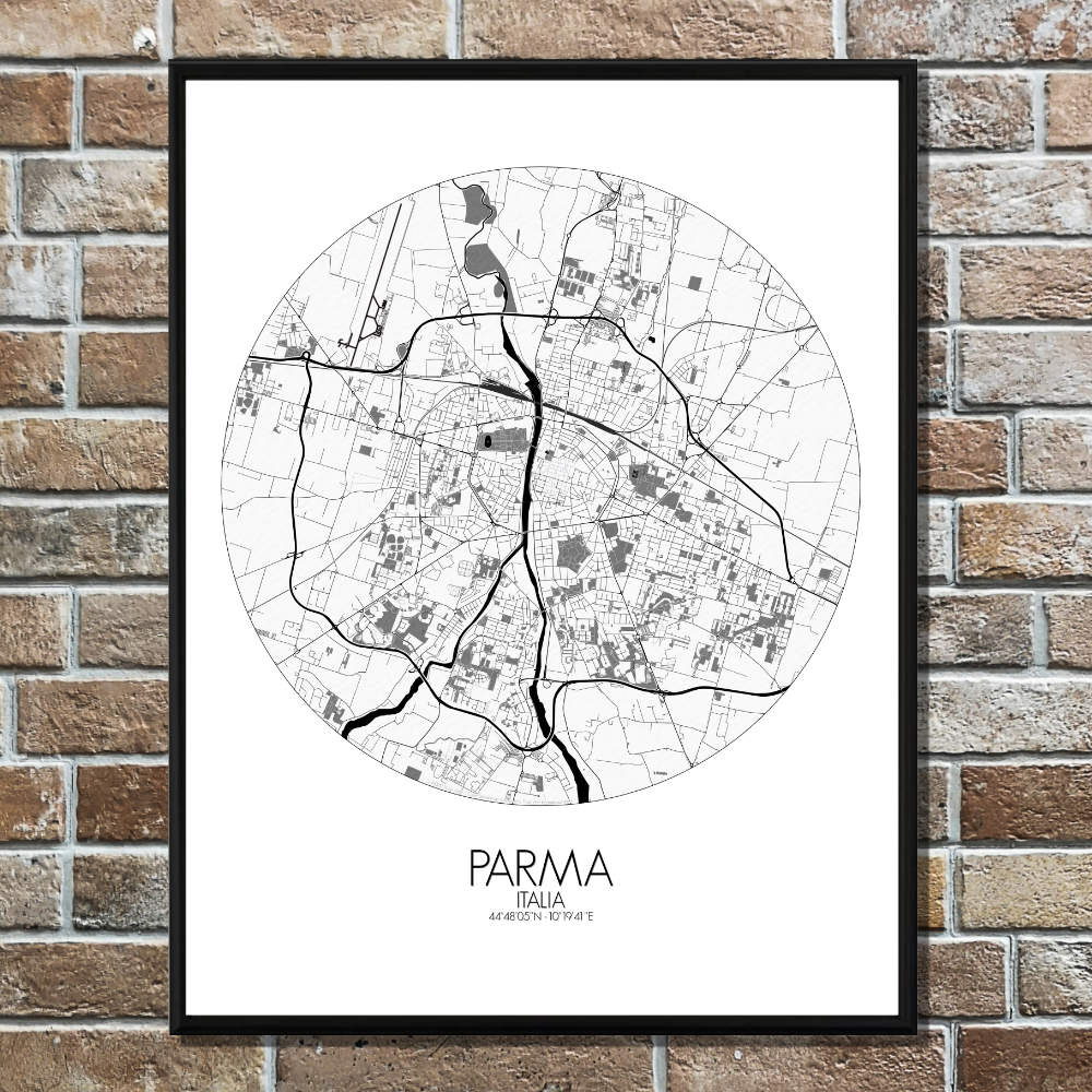 Mapospheres Parma Black and White round shape design poster affiche city map