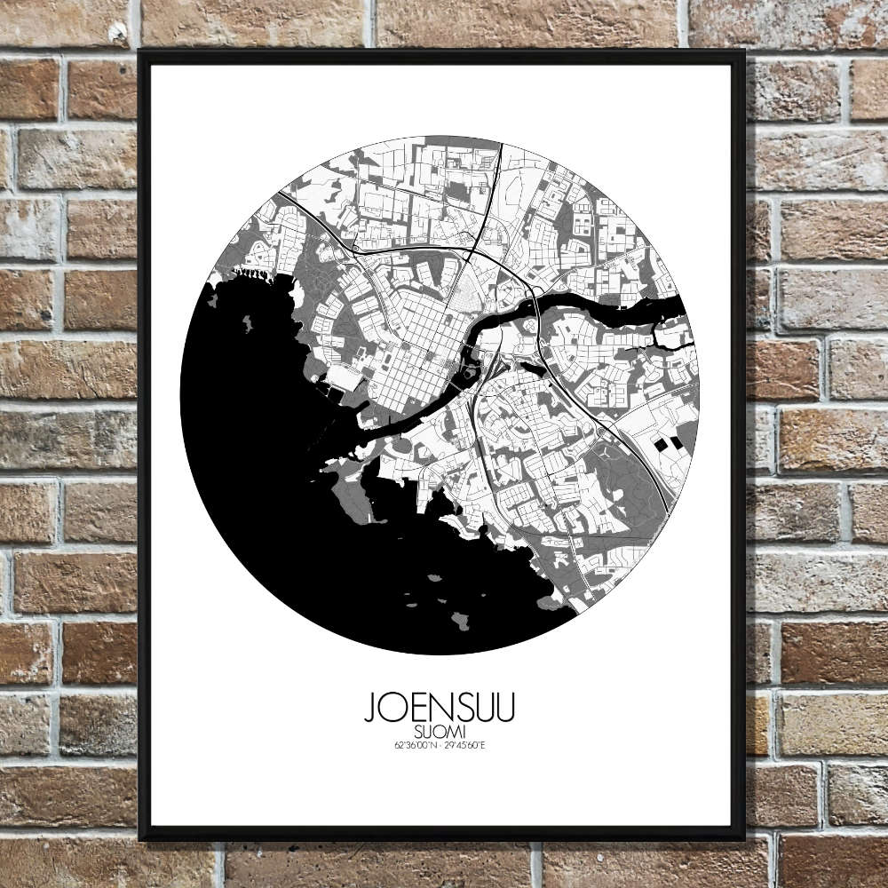 Mapospheres Joensuu Black and White round shape design poster city map