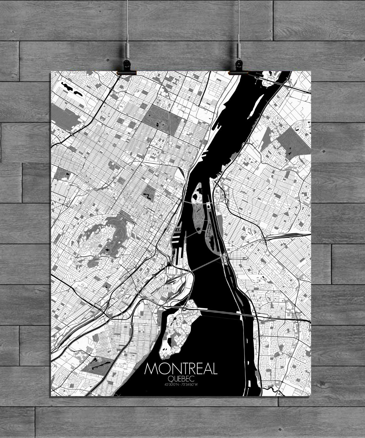 Mapospheres Montreal Black and White full page design paper city map