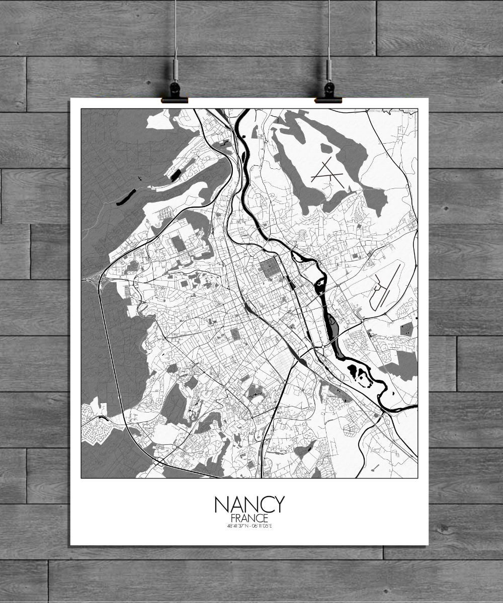 Mapospheres Nancy Black and White full page design poster city map