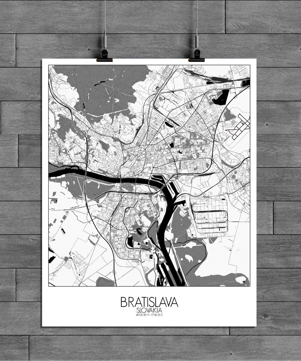 Mapospheres Bratislava Black and White full page design poster city map