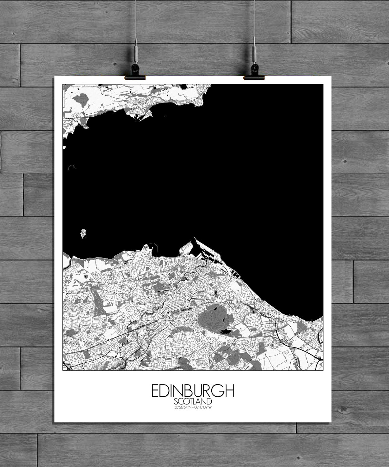 Mapospheres Edinburgh Black and White full page design poster city map