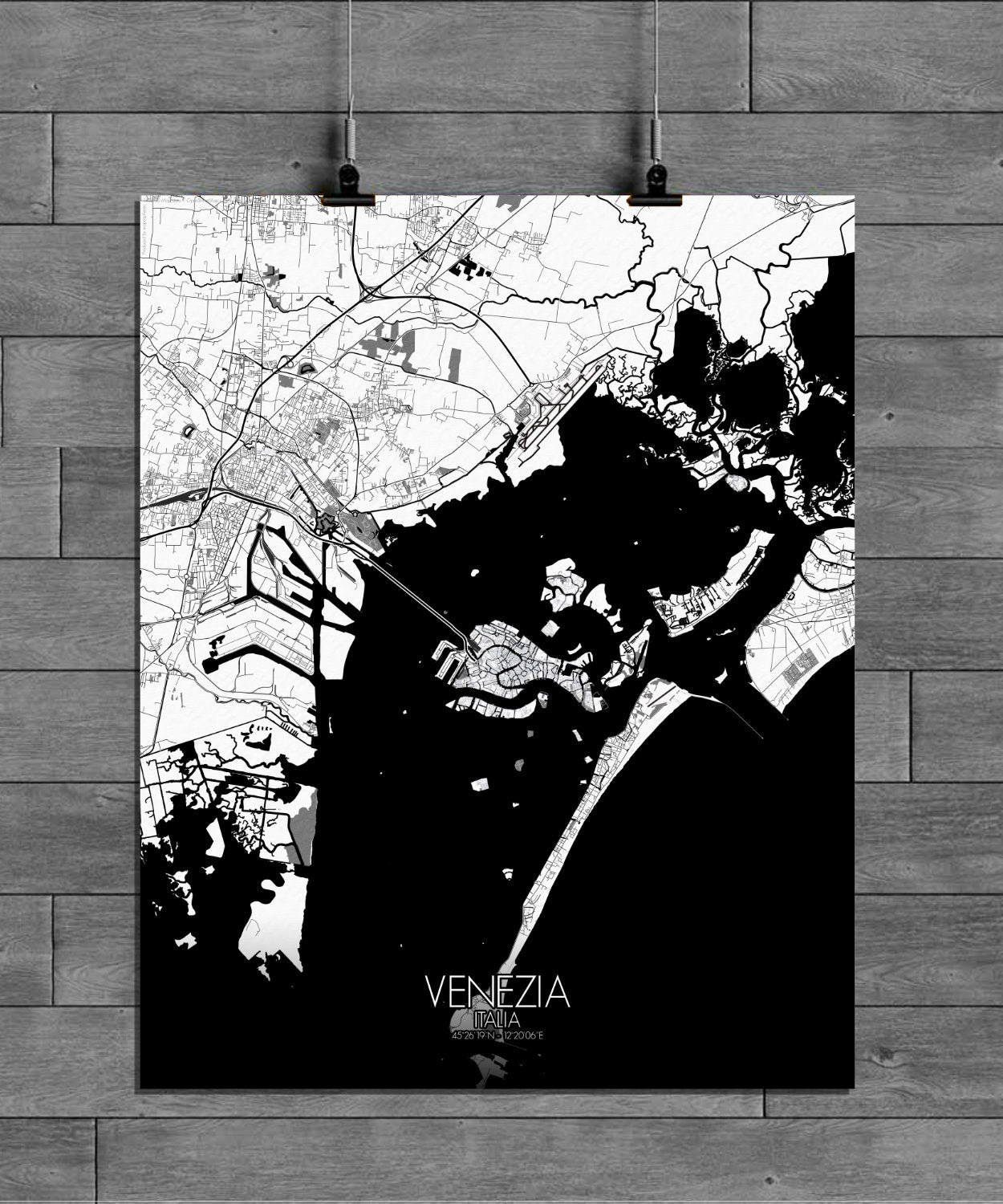 Mapospheres Venice Black and White full page design poster city map