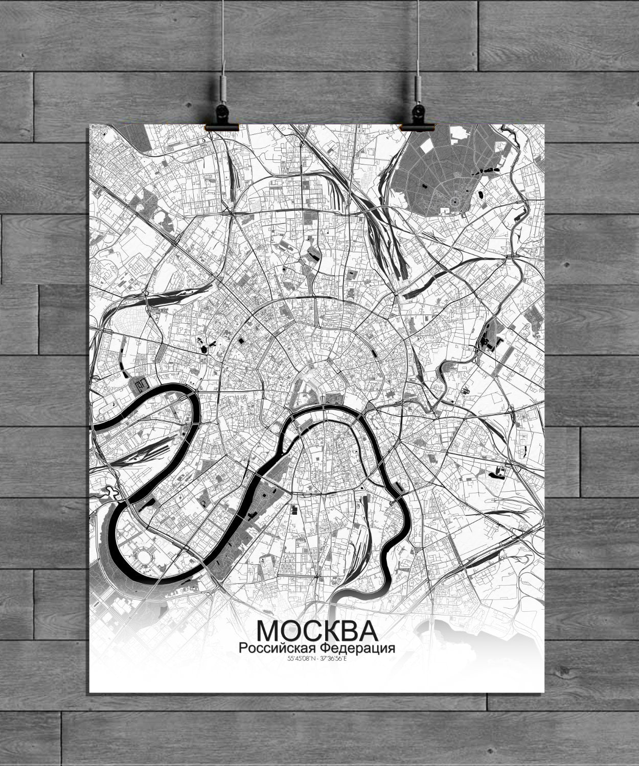 Mapospheres Moscow Black and White full page design poster city map