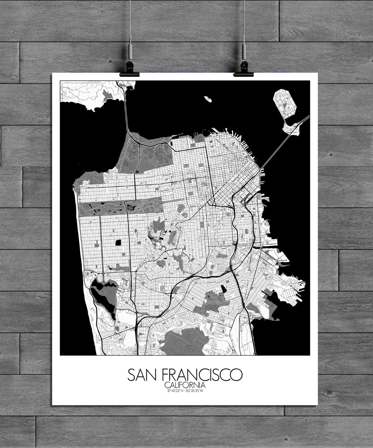 Mapospheres San Francisco Black and White full page design poster city map