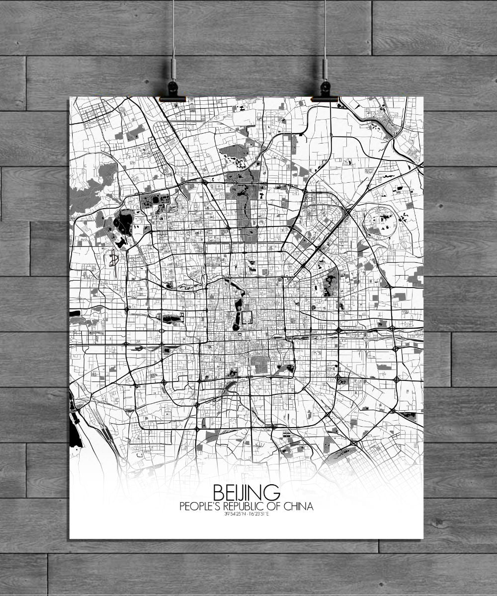 Mapospheres Beijing Black and White full page design poster city map