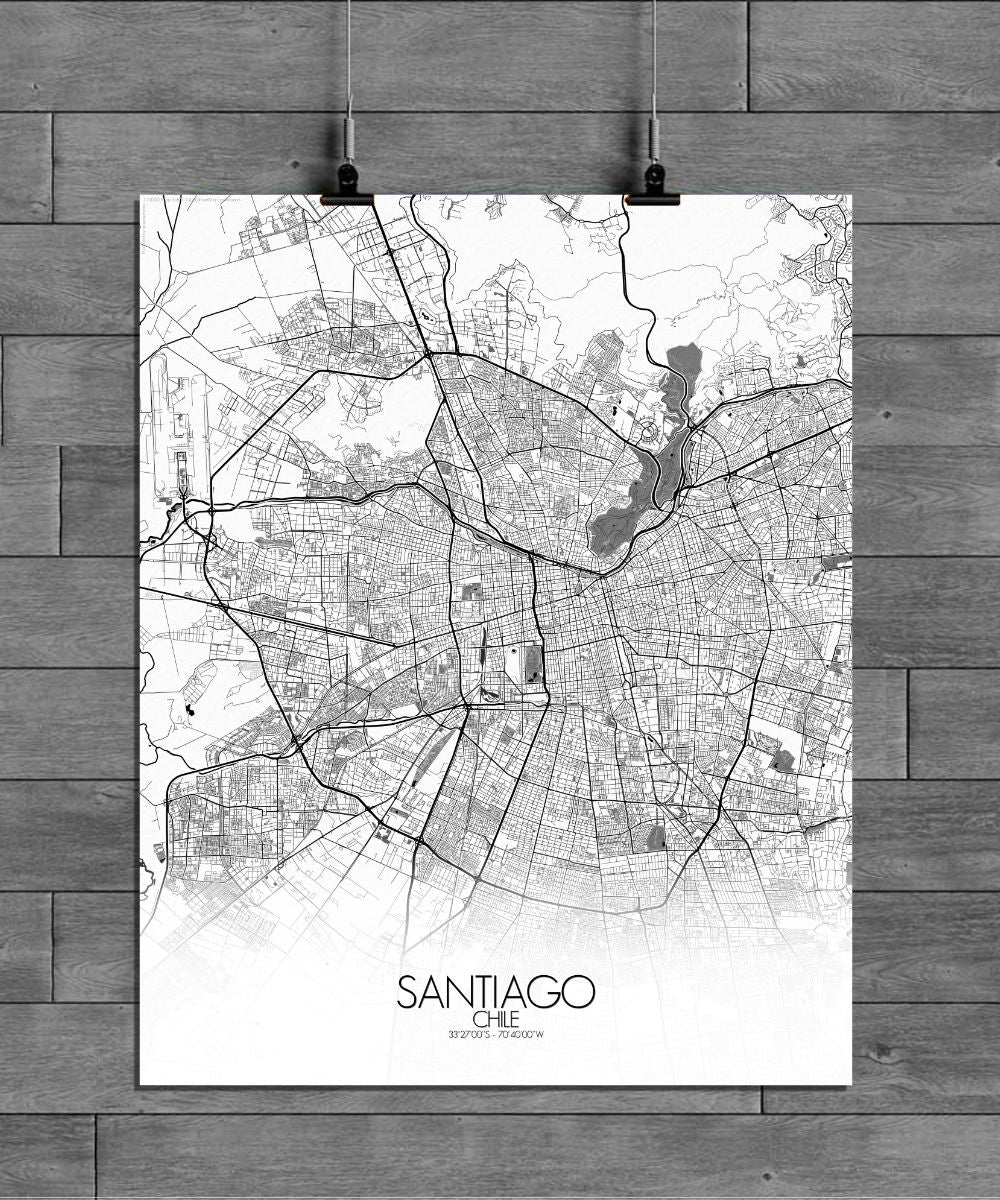 Mapospheres Santiago Black and White full page design poster city map