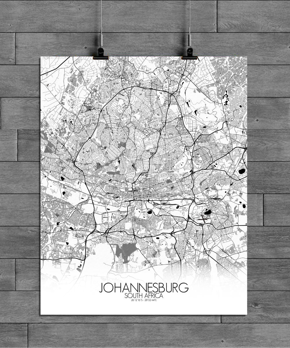 Mapospheres Johannesburg Black and White full page design poster city map