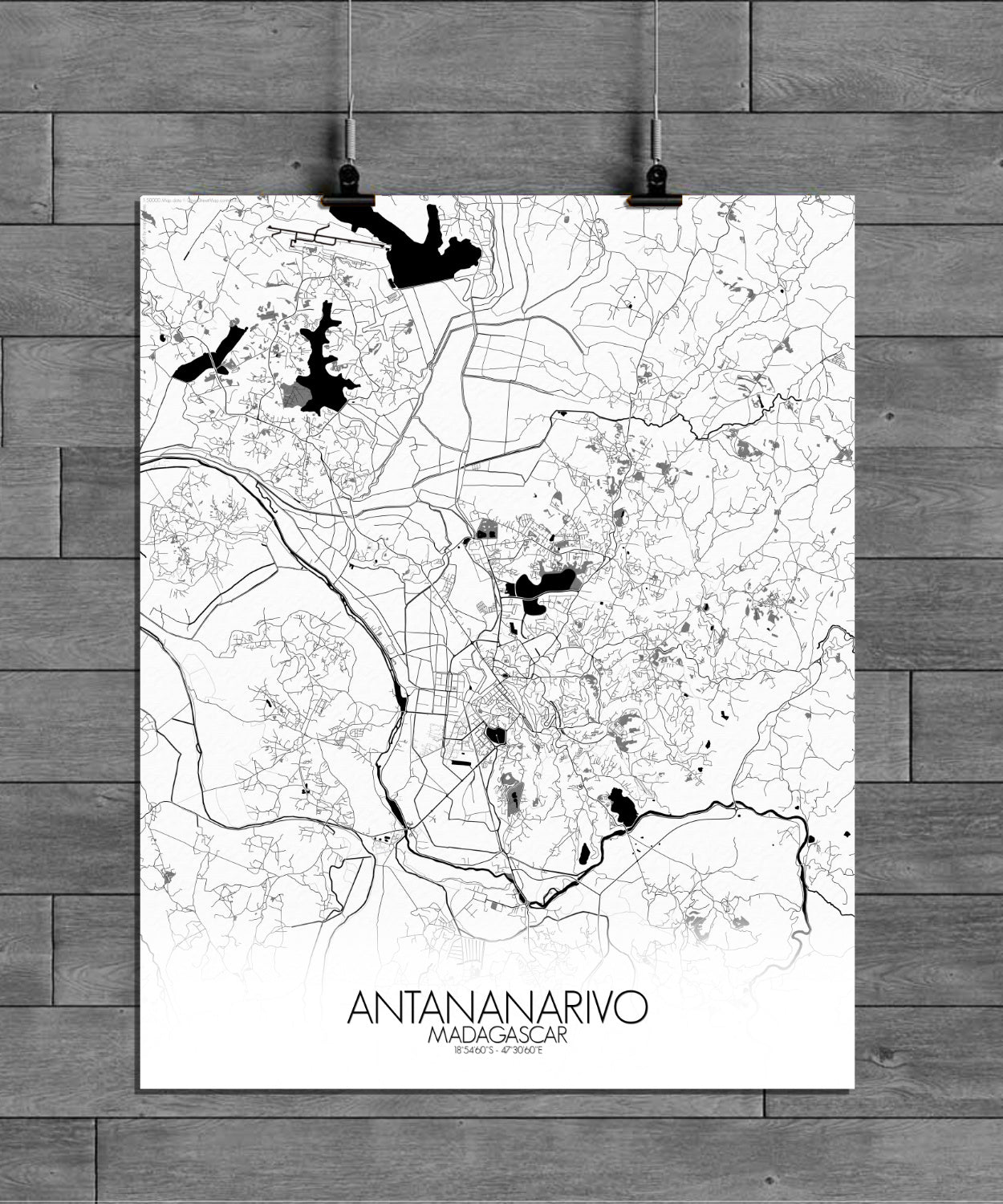 Antananarivo Black and White full page design poster city map