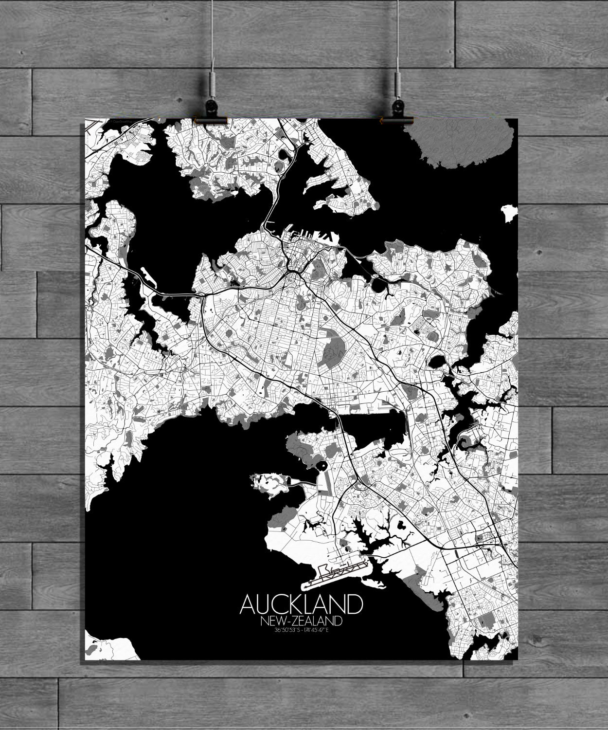 Auckland Black and White full page design poster city map