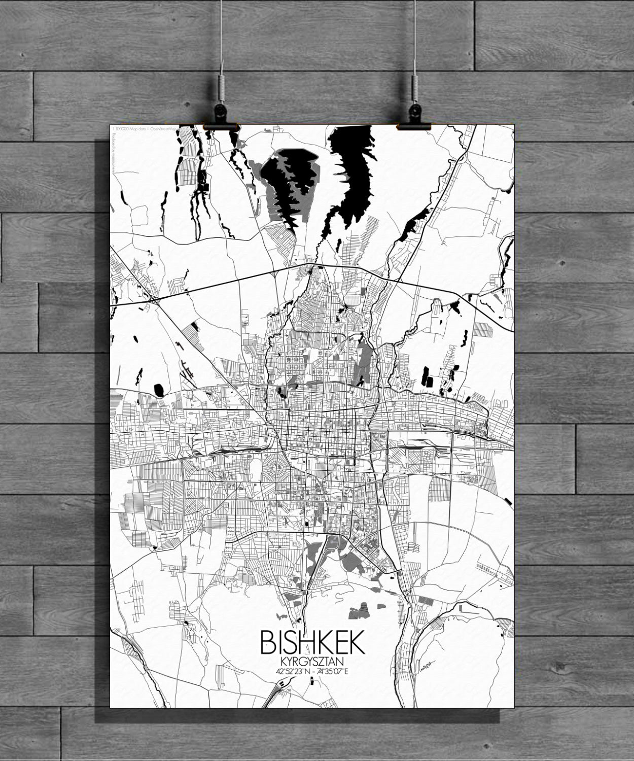 Bishkek Black and White full page design poster city map