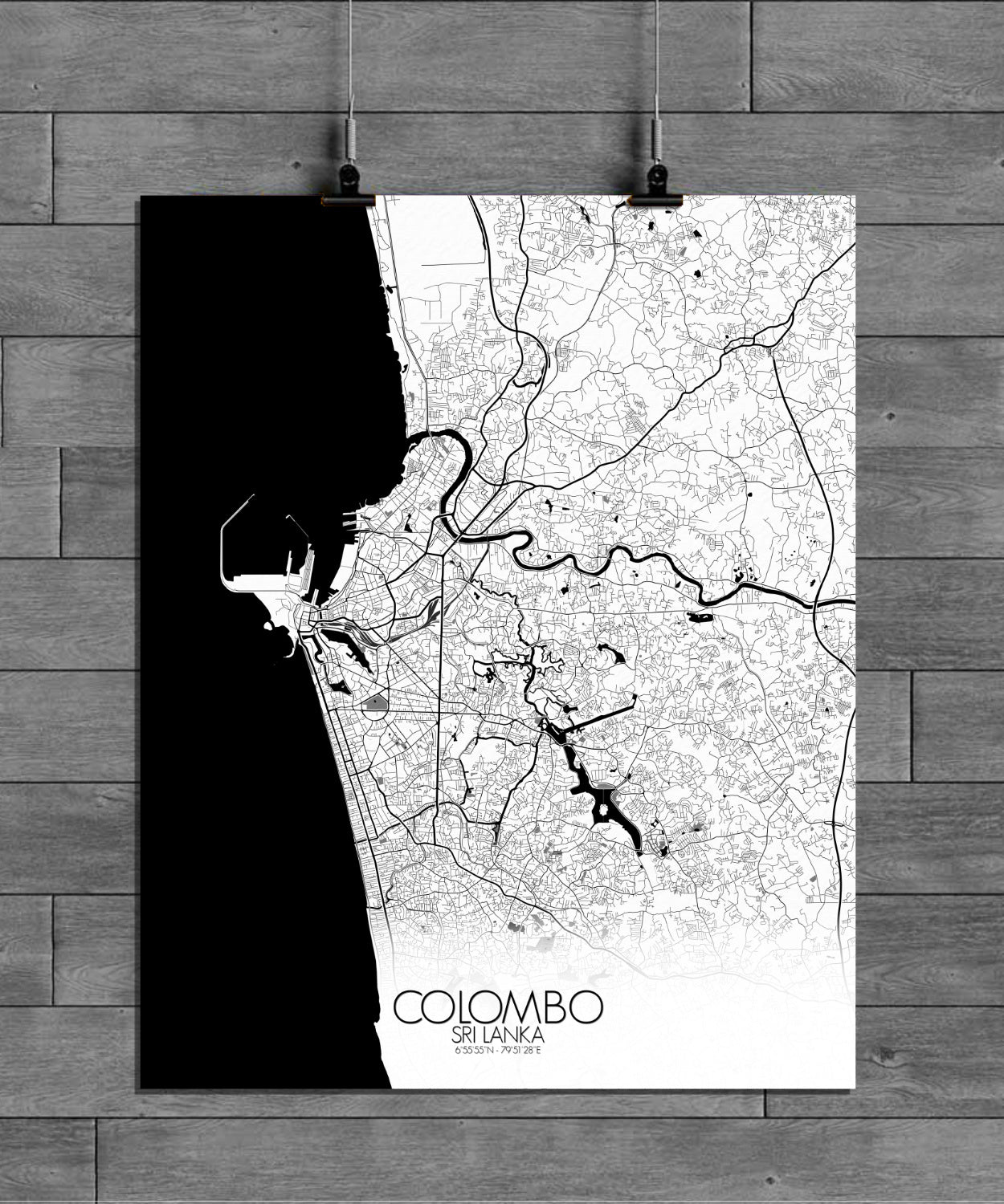 Mapospheres Colombo Black and White full page design poster city map