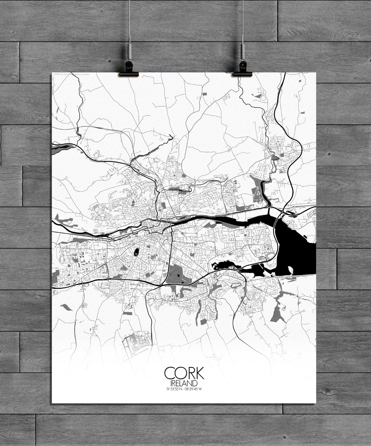 Cork Black and White full page design poster city map