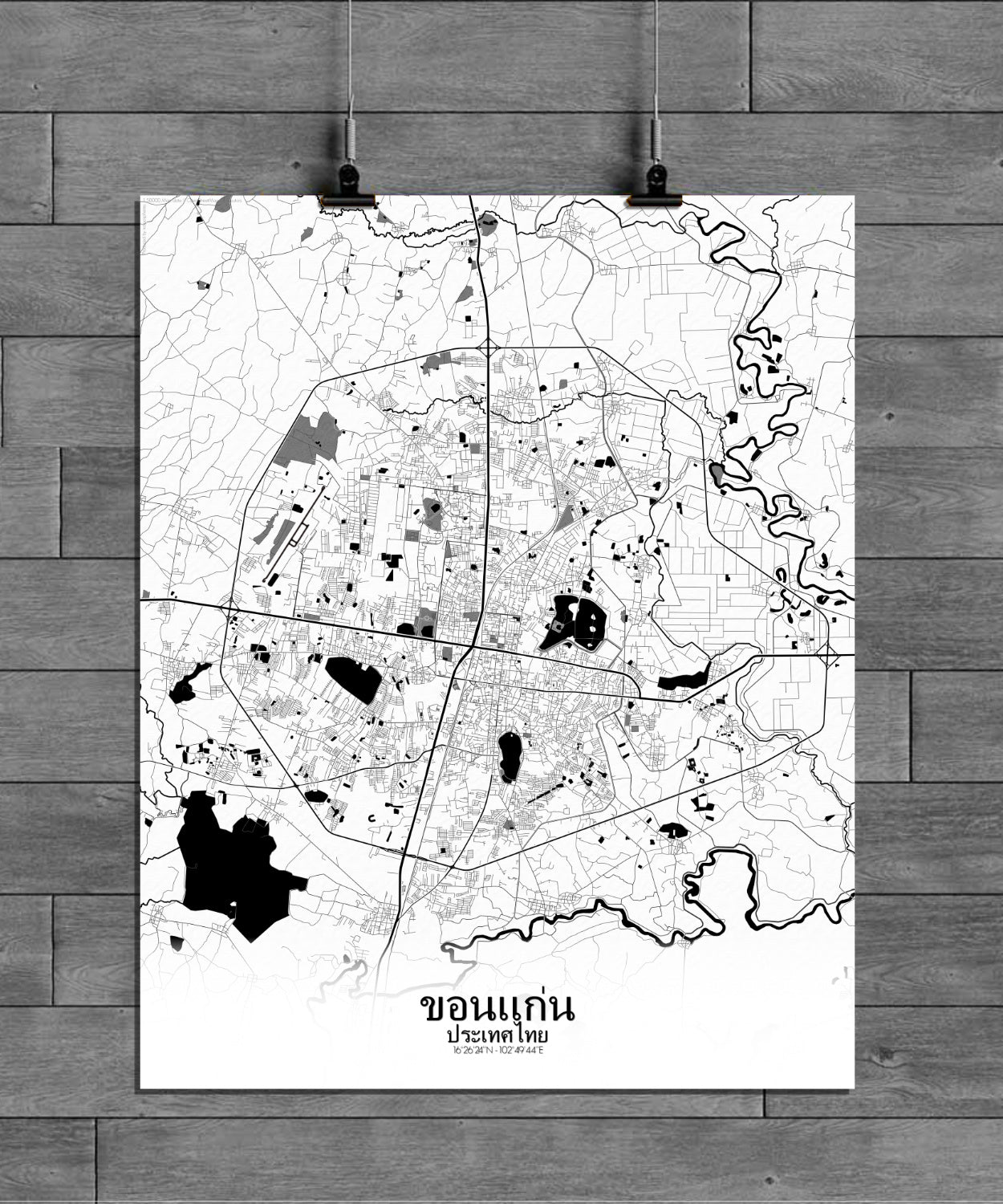 Khonkaen Black and White full page design poster city map