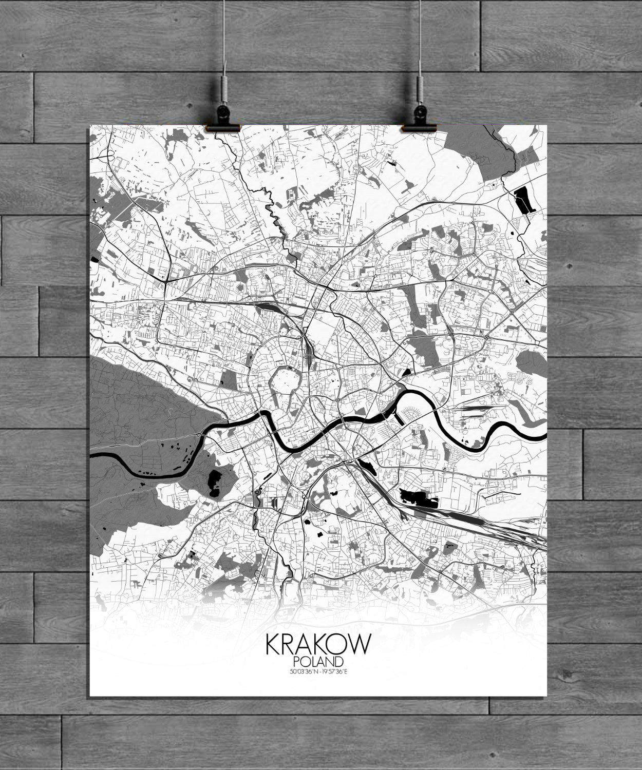 Krakow Black and White full page design poster city map