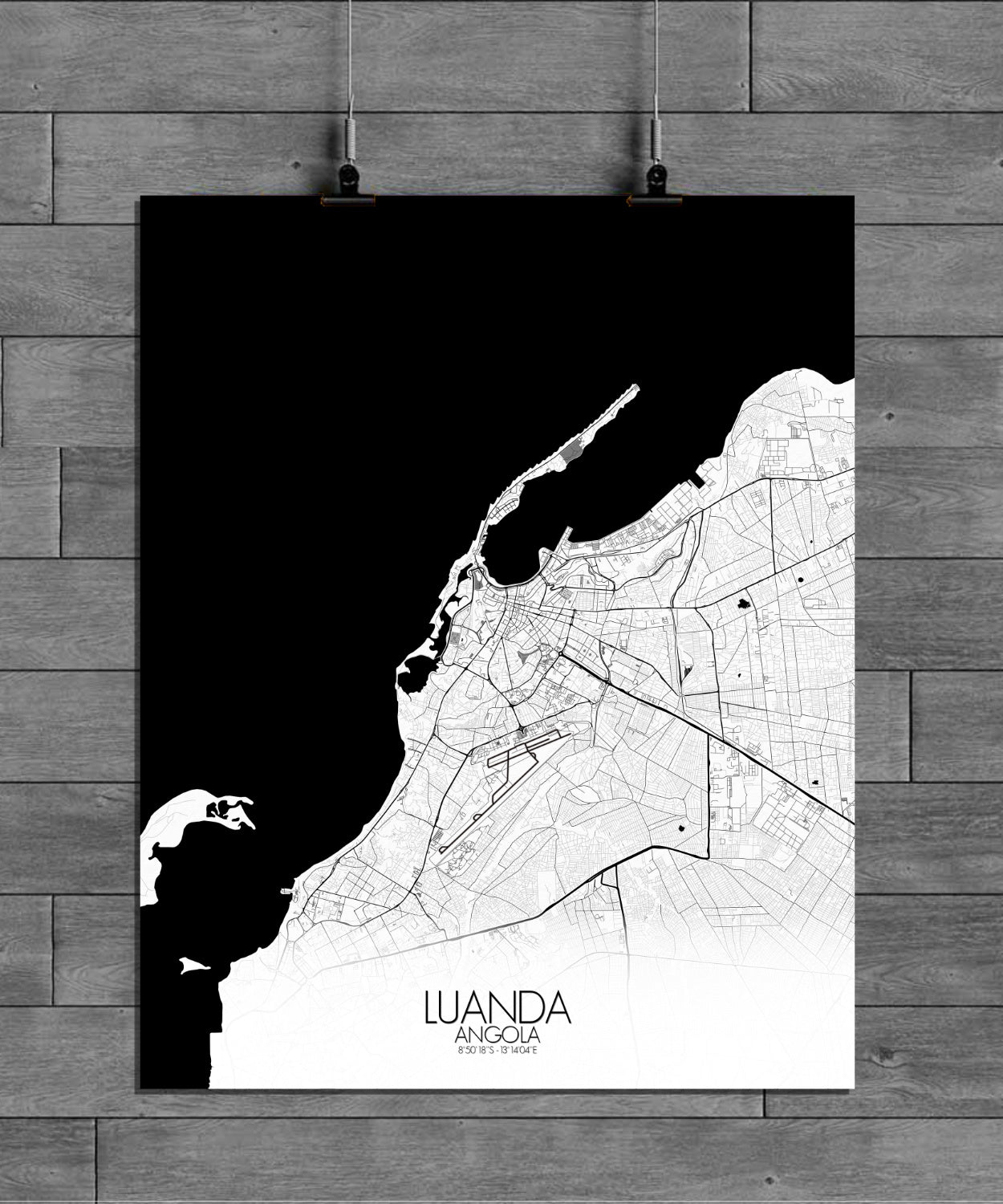 Luanda Black and White full page design poster city map