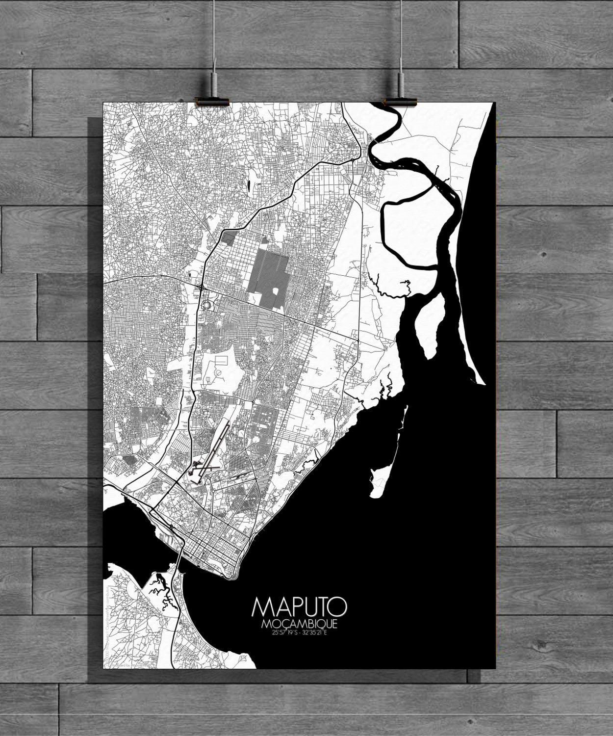 Maputo Black and White full page design poster city map