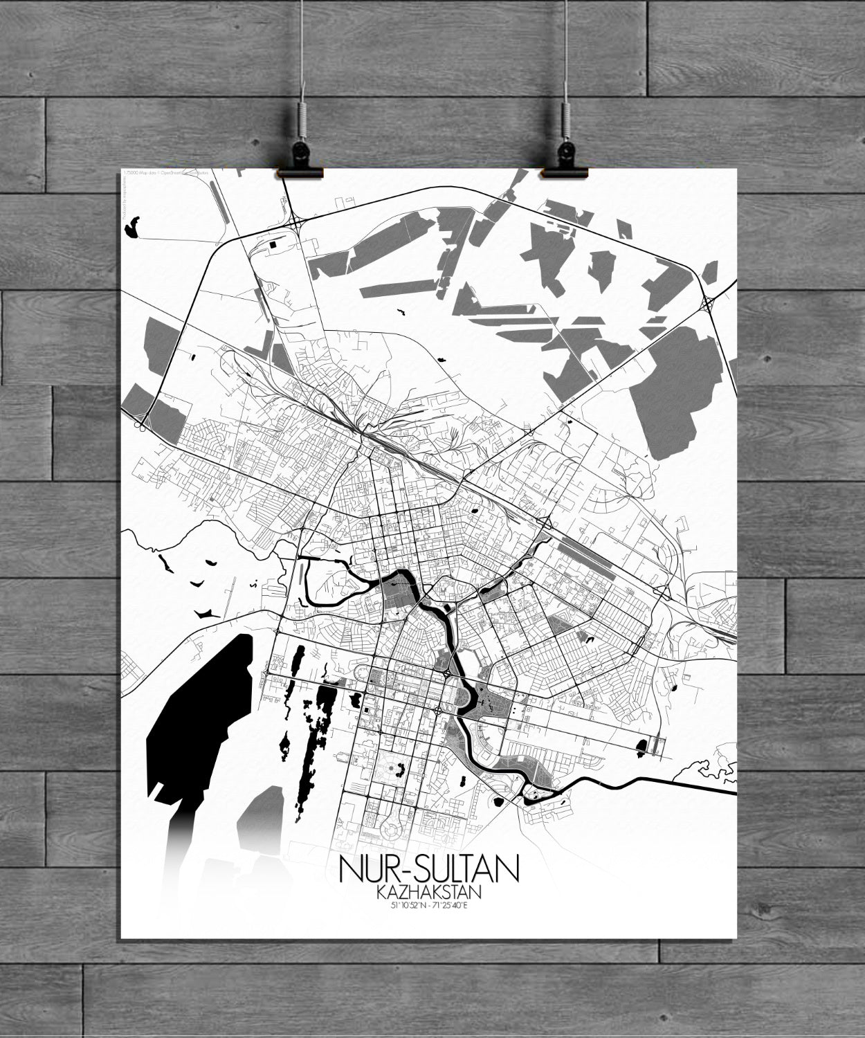 Nur Sultan Black and White round shape design poster city map