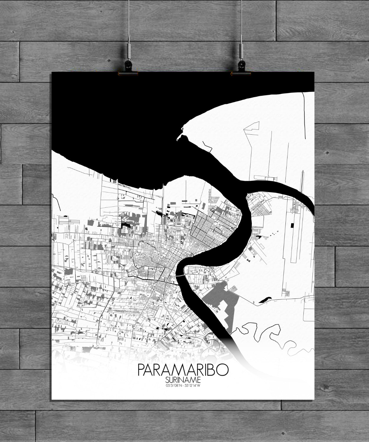 Paramaribo Black and White round shape design poster city map