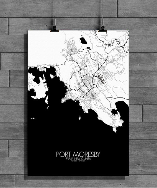 Port Moresby Black and White full page design poster city map