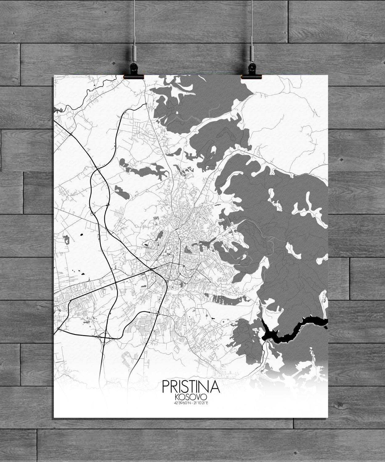 Pristina Black and White full page design poster city map