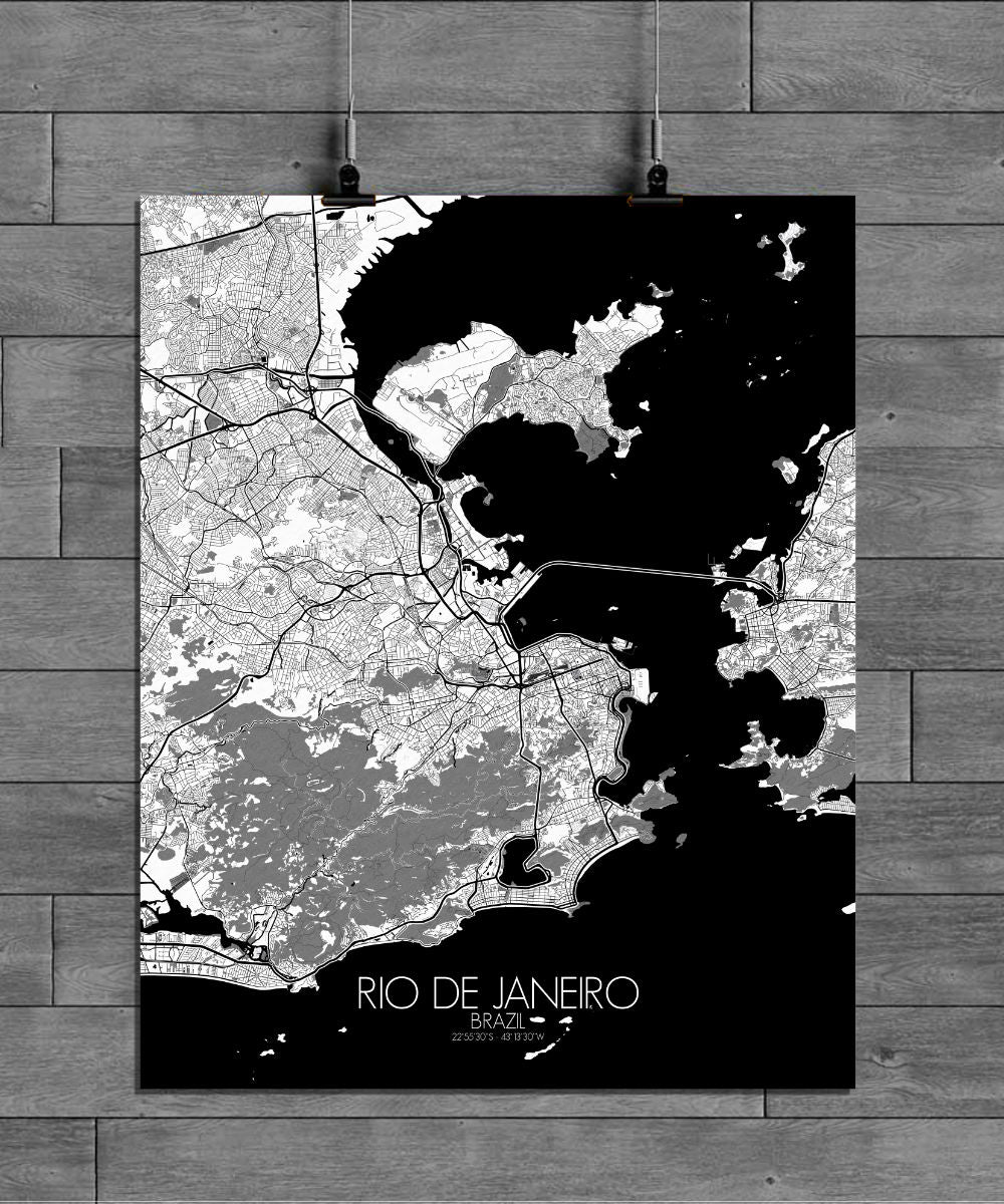 Mapospheres Rio de Janeiro Black and White full page design poster city map