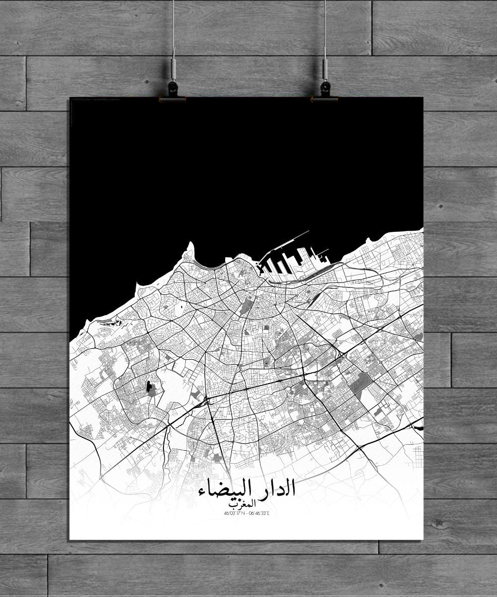 Mapospheres Casablanca Black and White full page design poster city map