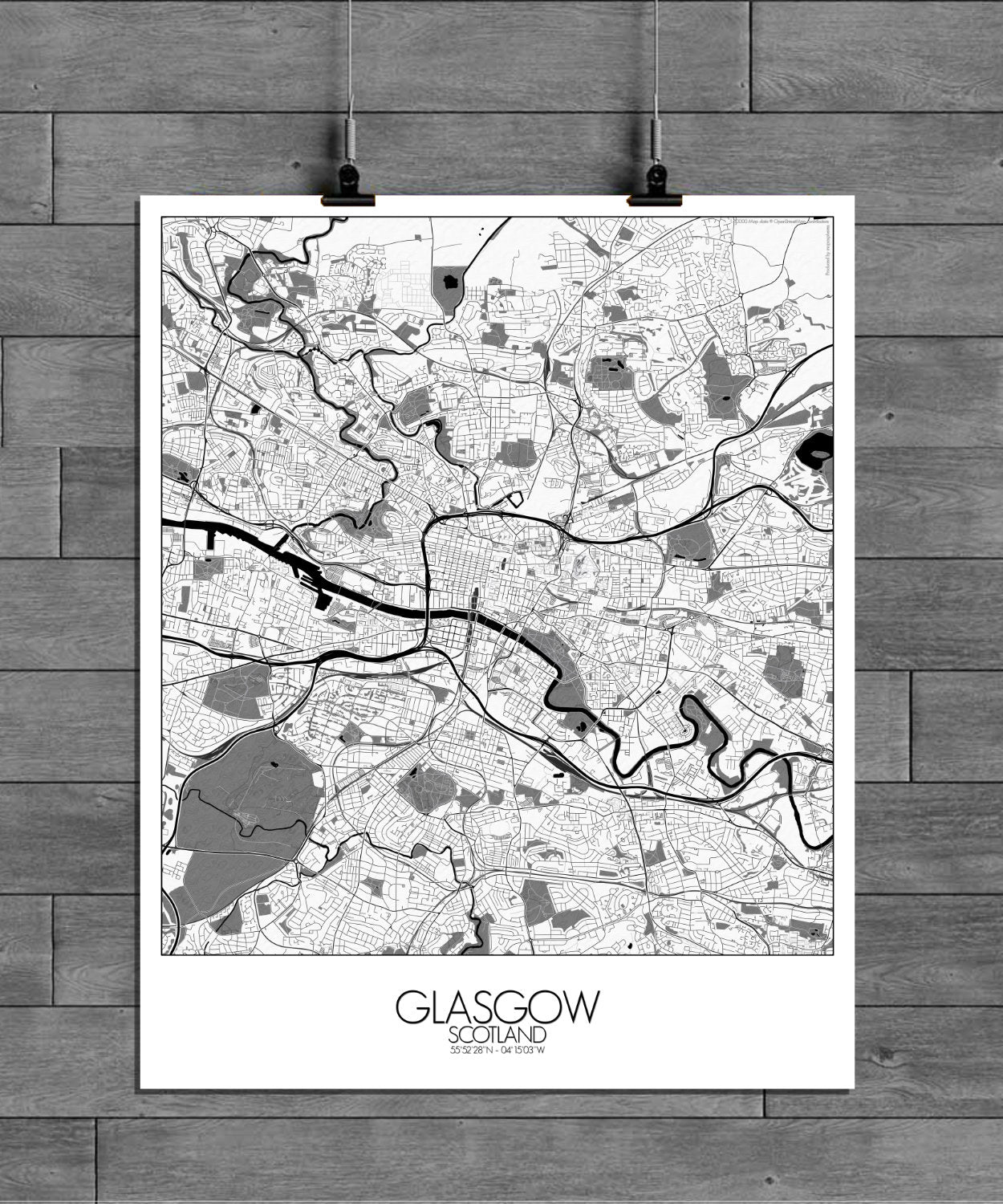 Mapospheres Glasgow Black and White full page design poster city map