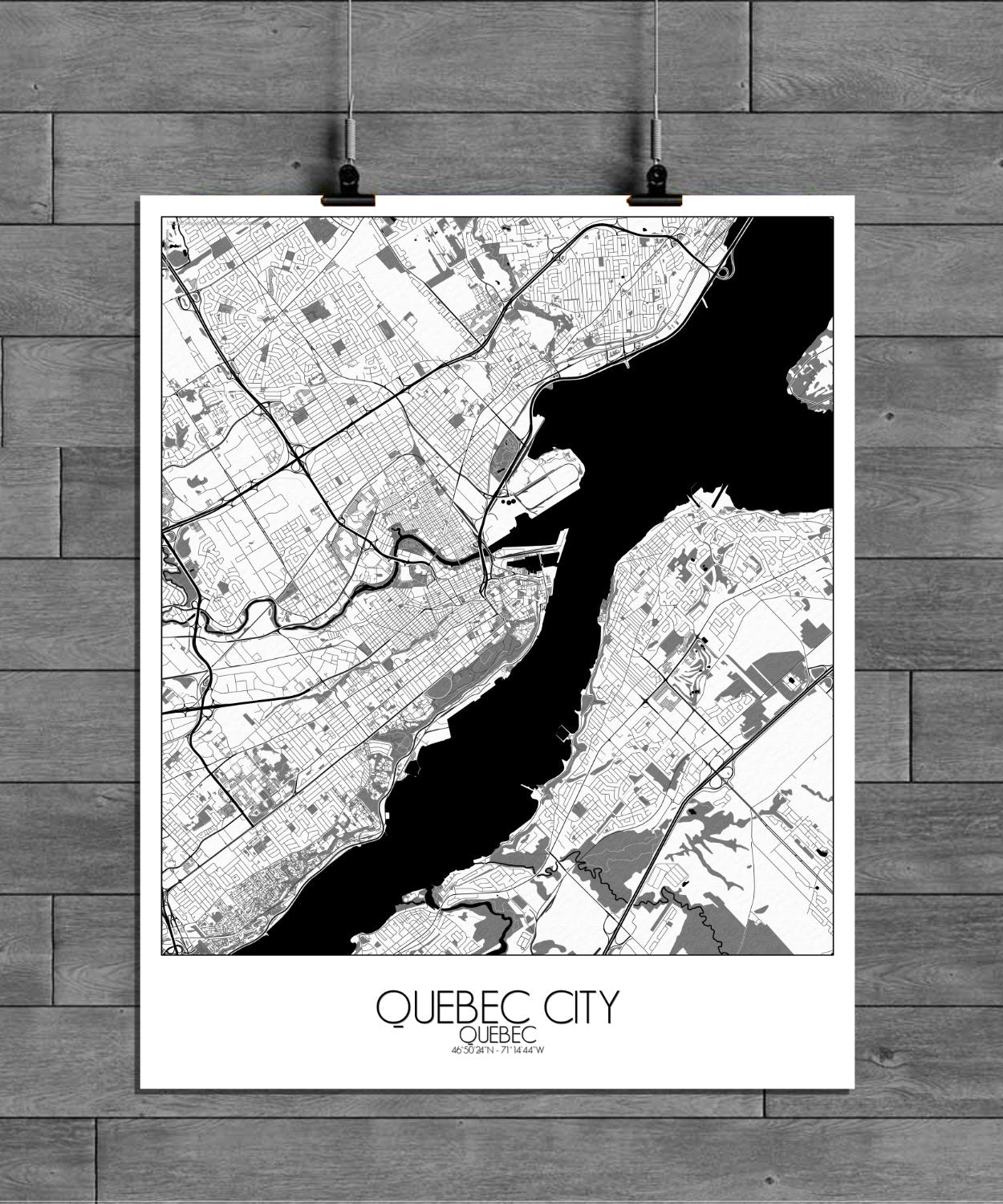 Mapospheres Quebec Black and White full page design poster city map