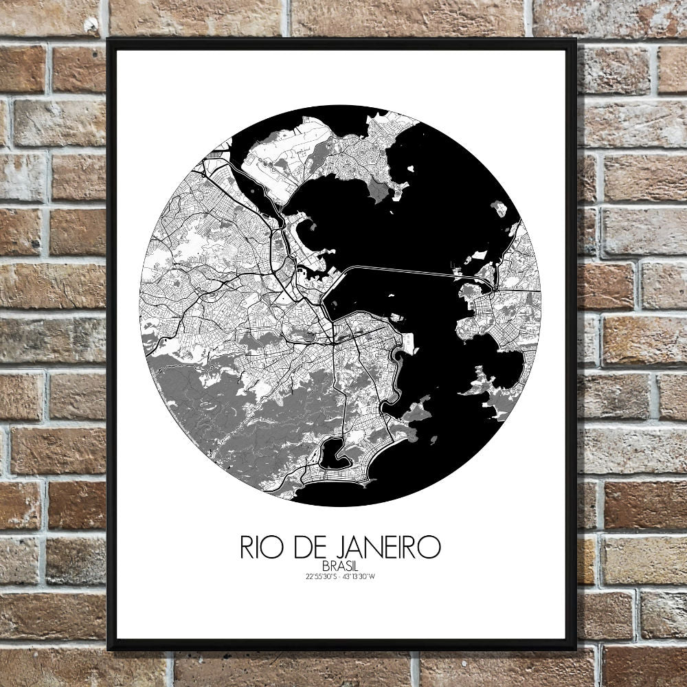 Mapospheres Rio de Janeiro Black and White round shape design poster city map