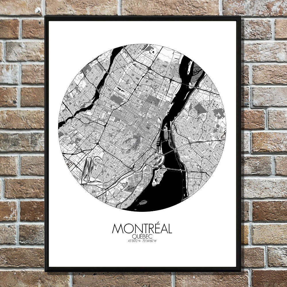 Mapospheres Montreal Black and White round shape design paper city map
