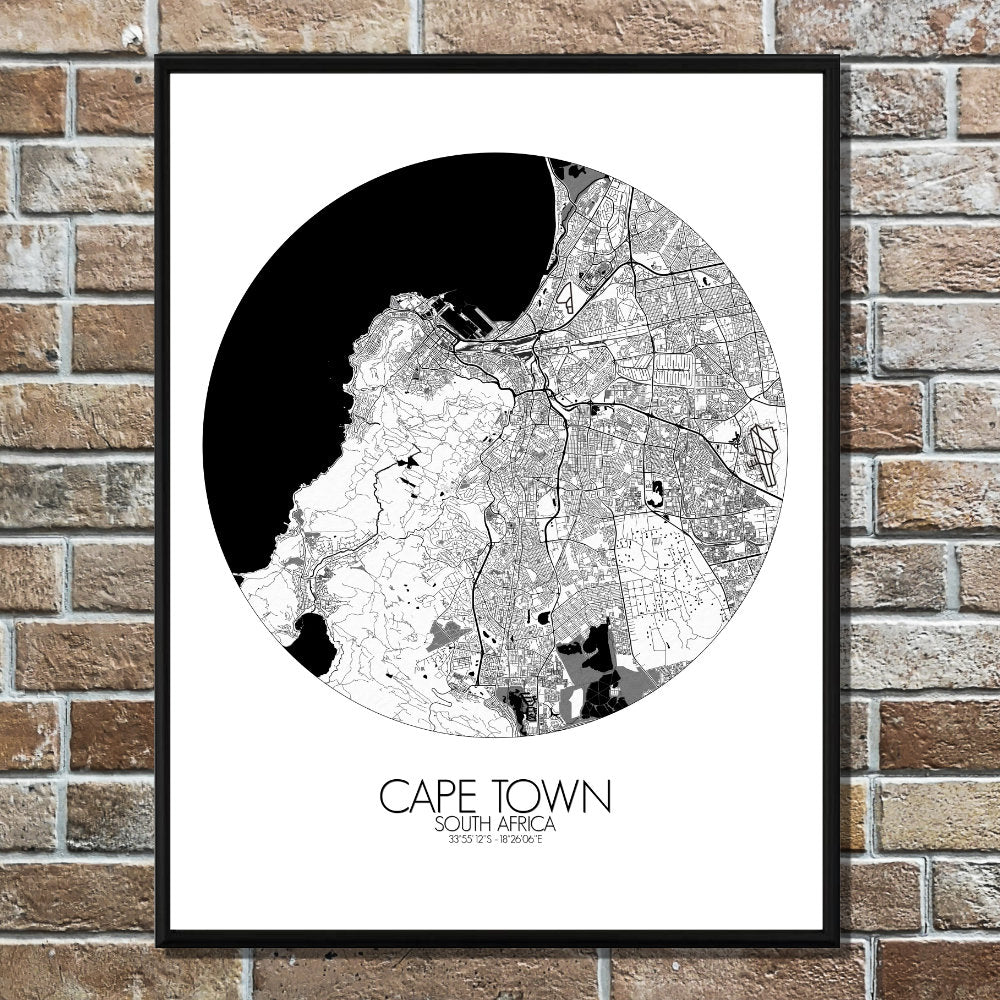 Mapospheres Cape Town Black and White round shape design poster city map