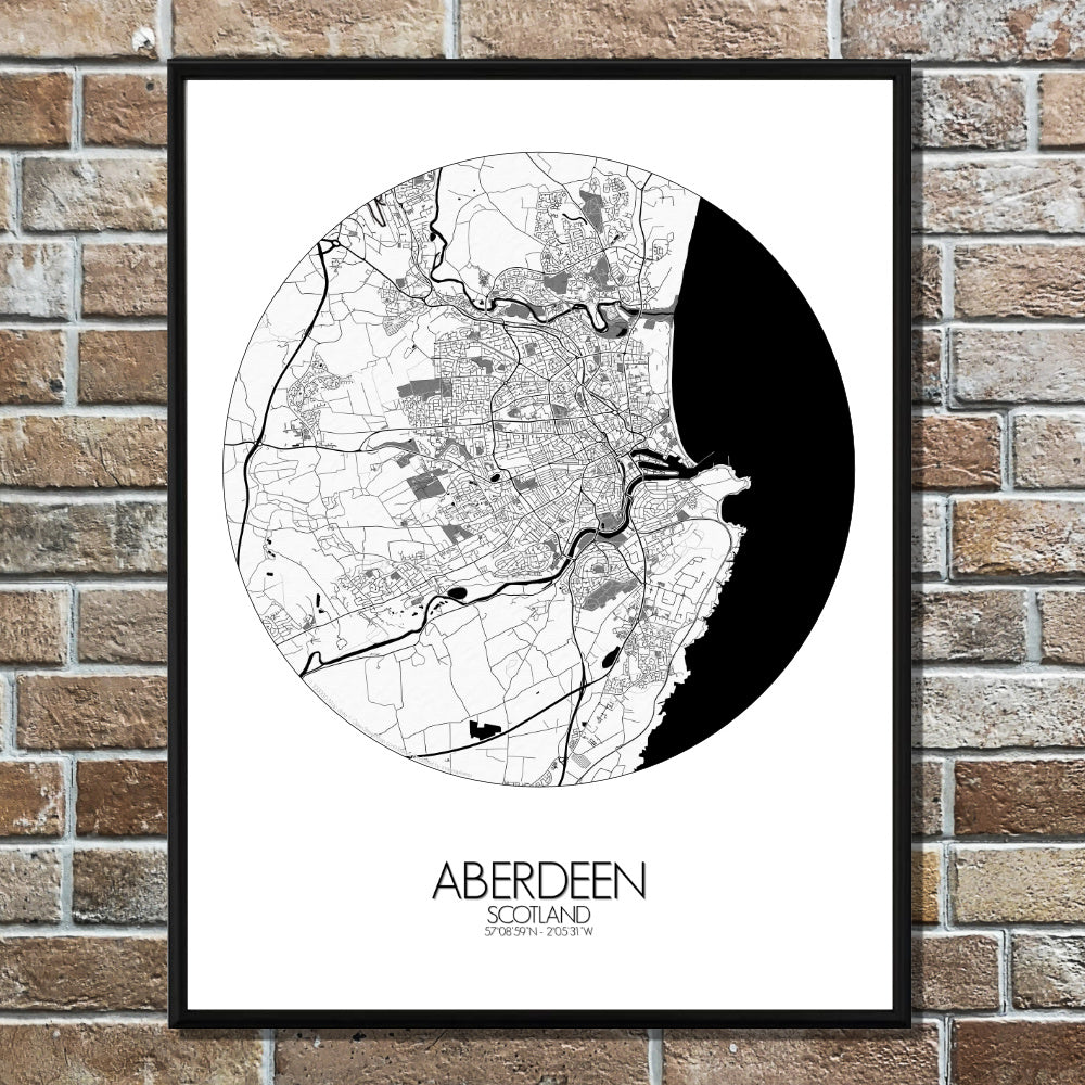 Aberdeen Black and White round shape design poster city map