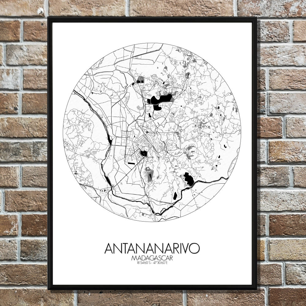 Antananarivo Black and White round shape design poster city map