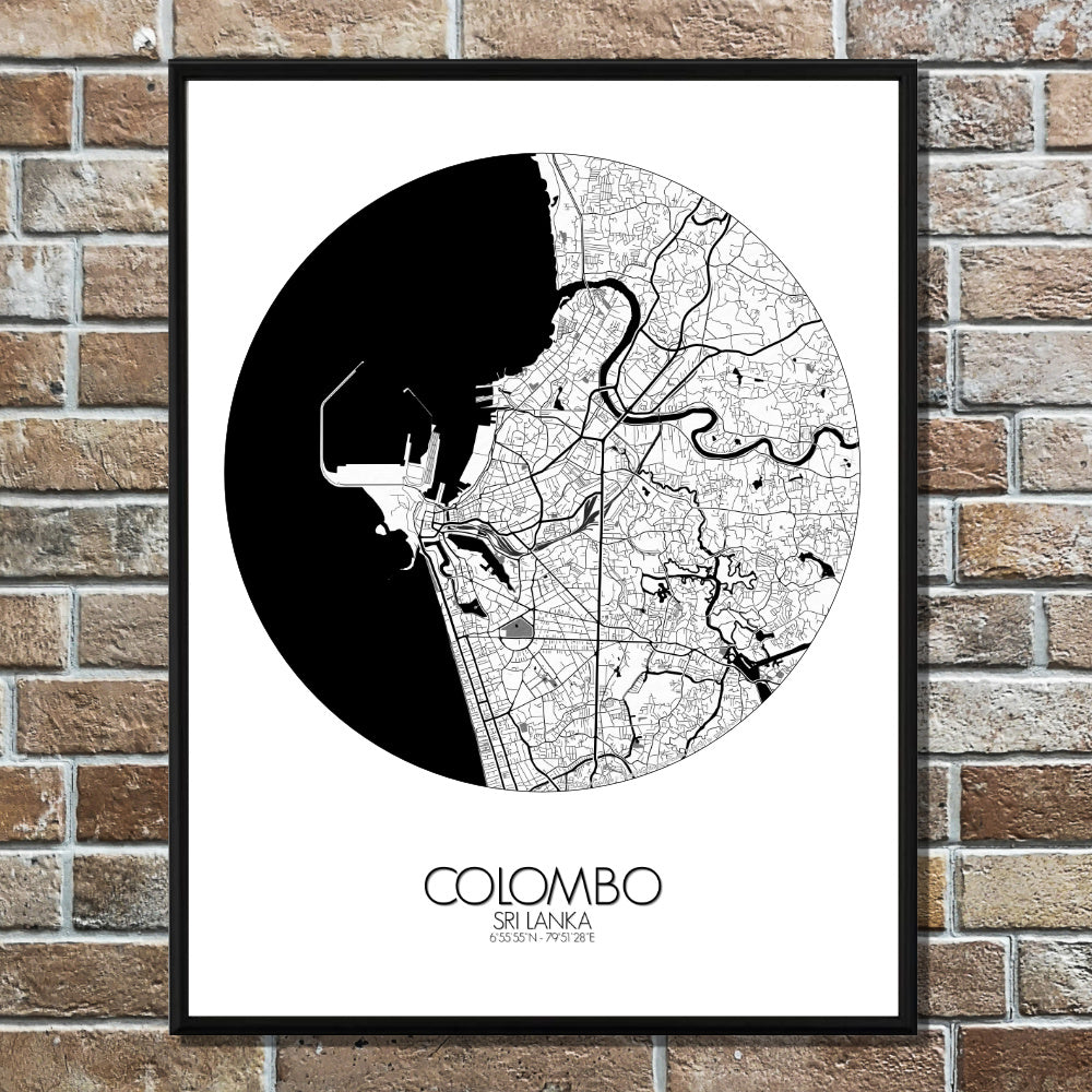 Mapospheres Colombo Black and White round shape design poster city map