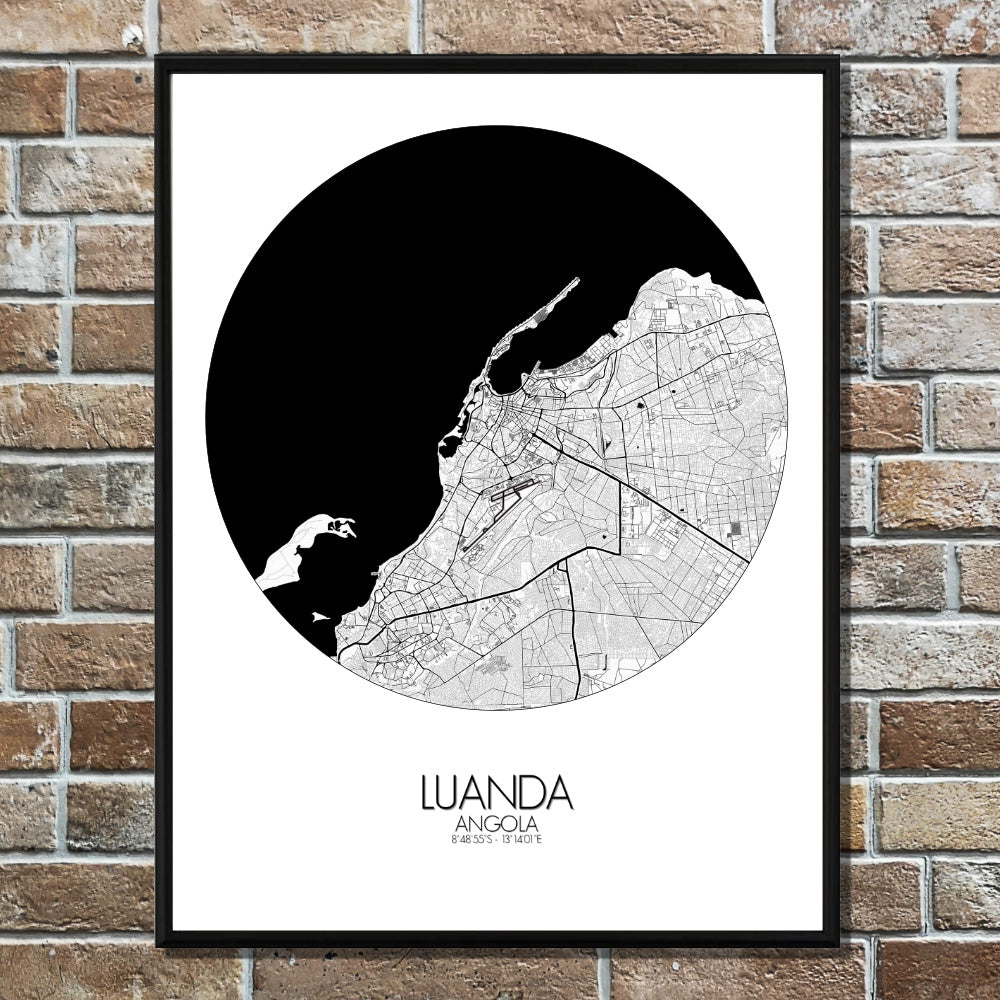 Luanda Black and White round shape design poster city map