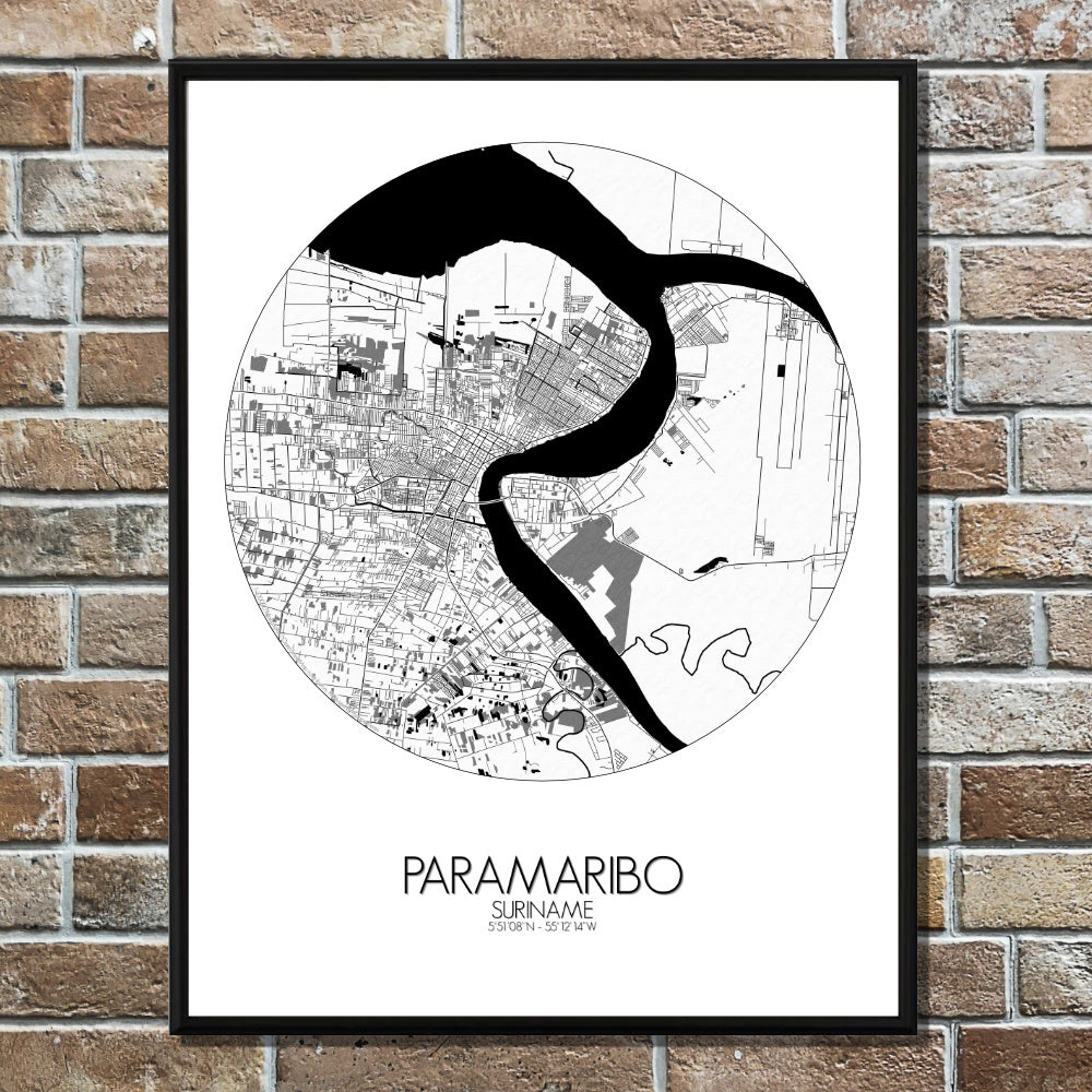 Paramaribo Black and White full page design poster city map