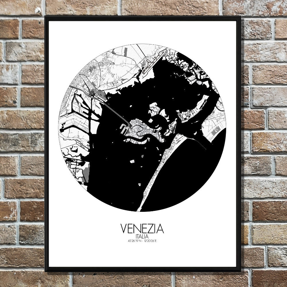 Mapospheres Venice Black and White round shape design poster city map