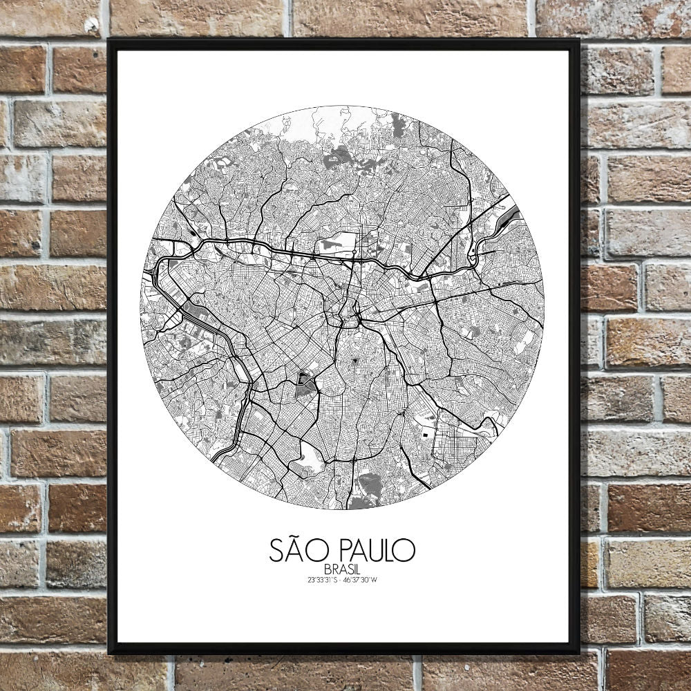 Mapospheres Sao Paulo Black and White round shape design poster city map