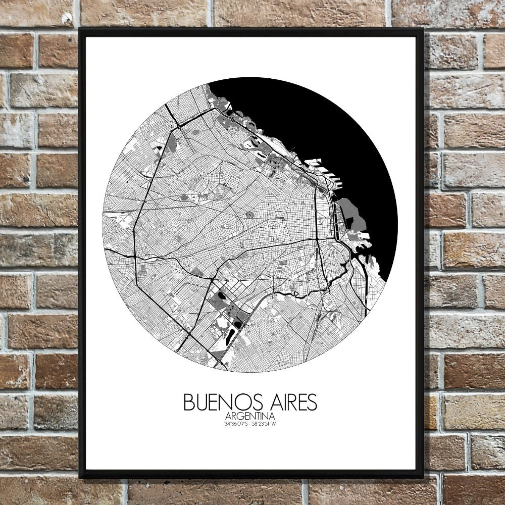 Mapospheres Buenos Aires Black and White round shape design poster city map
